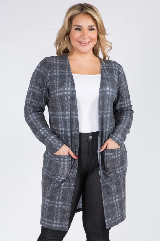 Winter weather outerwear for women Plus Size Crosshatch Plaid Cardigan