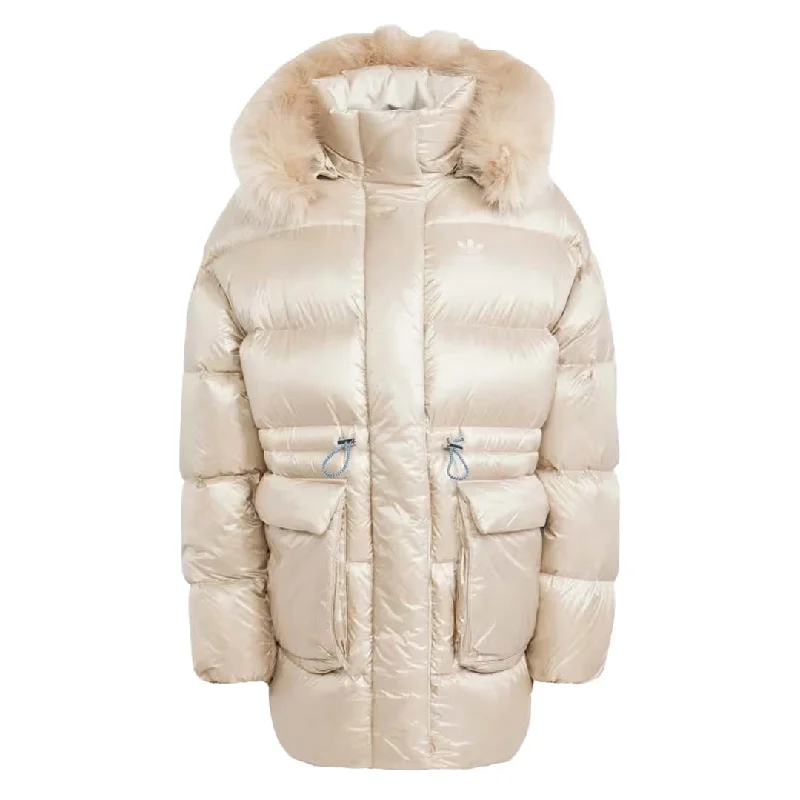 Elegant wool coats outerwear adidas - Women's Puffed Long Fur Jacket (IR7116)