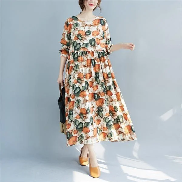 Dresses & jumpsuits for weddingslong sleeve cotton linen plus size vintage floral for women casual loose summer autumn dress