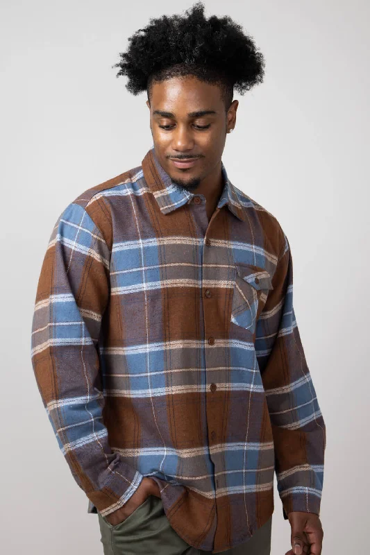 polo tops for women Brawny Flannel for Men in Blue/Brown | EZ71550BF-BROWN/BLUE