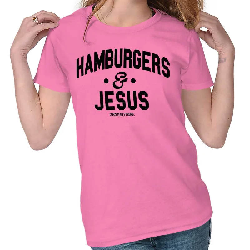 Stylish women's everyday T-shirts Hamburgers & Jesus Ladies T Shirt