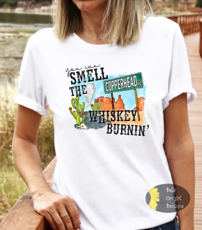 Cotton T-Shirts with prints women You Can Smell The Whiskey Burning Down Copperhead Road Country Music T-Shirt