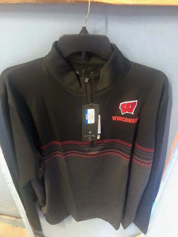 pleated tops for women Wisconsin Badgers Adult Antigua Black 1/4 Zip