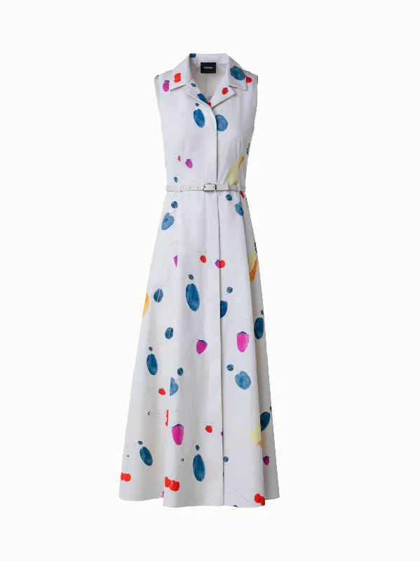 Pleated maxi dresses & jumpsuits for a sophisticated styleCotton Midi Dress with Fruits Print