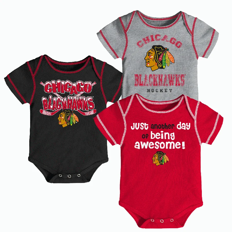 simple tops for women Chicago Blackhawks NHL 3-Piece "Awesome" Infant/Toddler Onesie Creeper Set