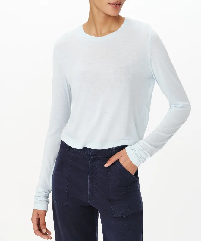 Affordable T-Shirts for women Modal Jersey Cropped Crew Neck Top - Pastel Blue