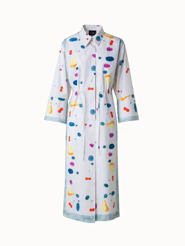 Simple dresses & jumpsuits for minimalist styleCotton Midi Shirt Dress with Fruits Print