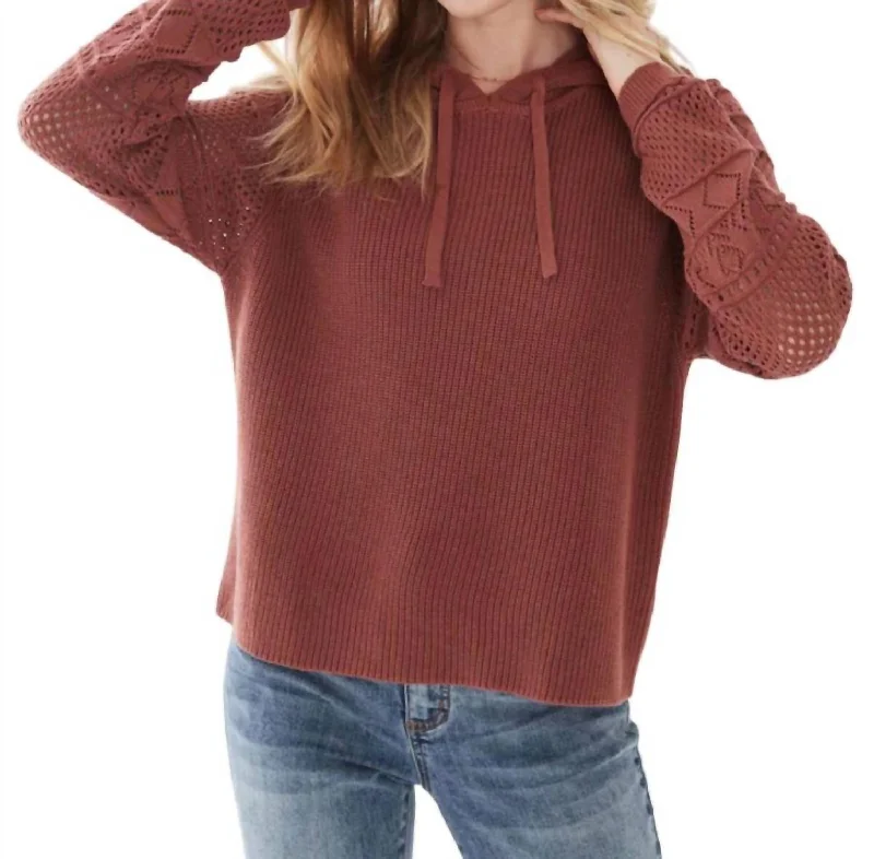 simple women’s sweaters Crochet Sleeve Sweater In Dark Withered Rose