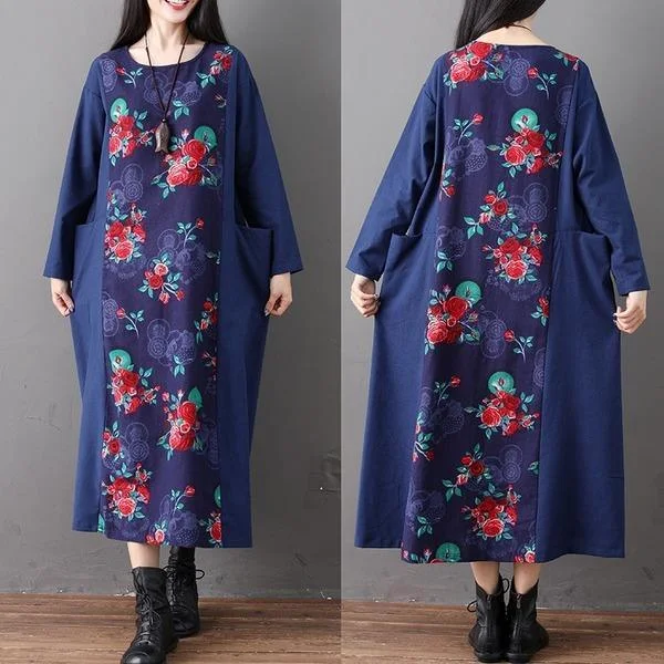 Casual wrap dresses & jumpsuits for effortless stylinglong sleeve cotton linen plus size vintage floral women casual loose spring autumn dress