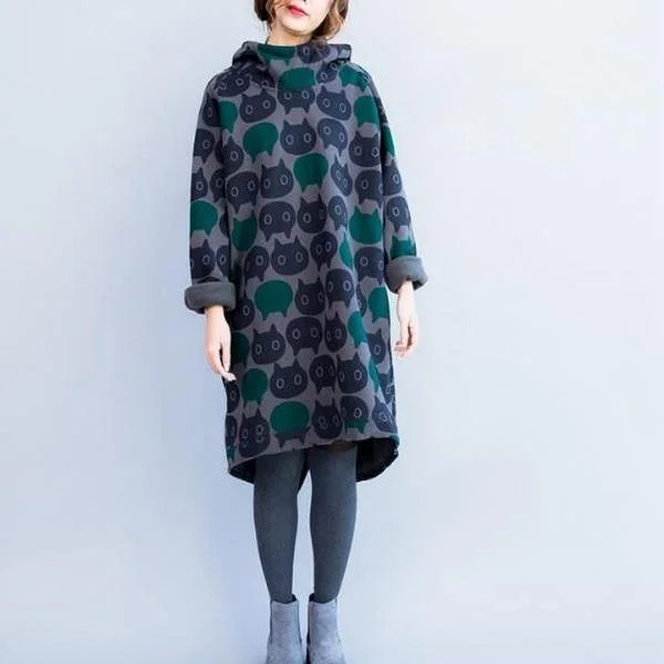 Casual dresses & jumpsuits for a laid-back look2020 women shirts Winter women Thicken Warm Cotton Print Cat Turtleneck