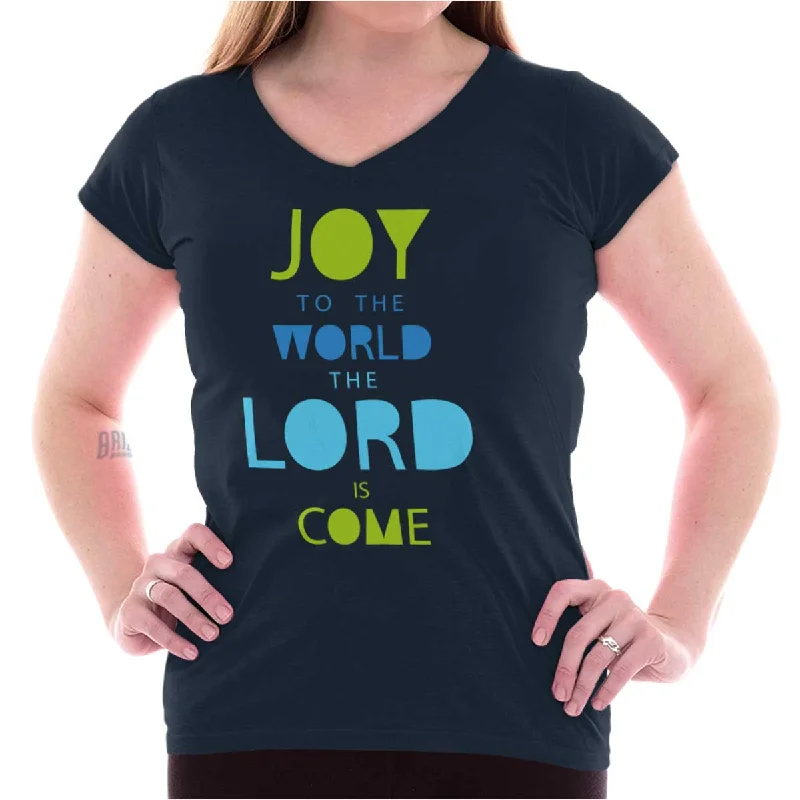 Casual summer T-Shirts women Joy To The World Junior Fit V-Neck T Shirt