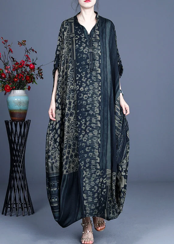 A-line dresses & jumpsuits for flattering fitsBlack Button Silk Long Dresses Asymmetrical Design Short Sleeve