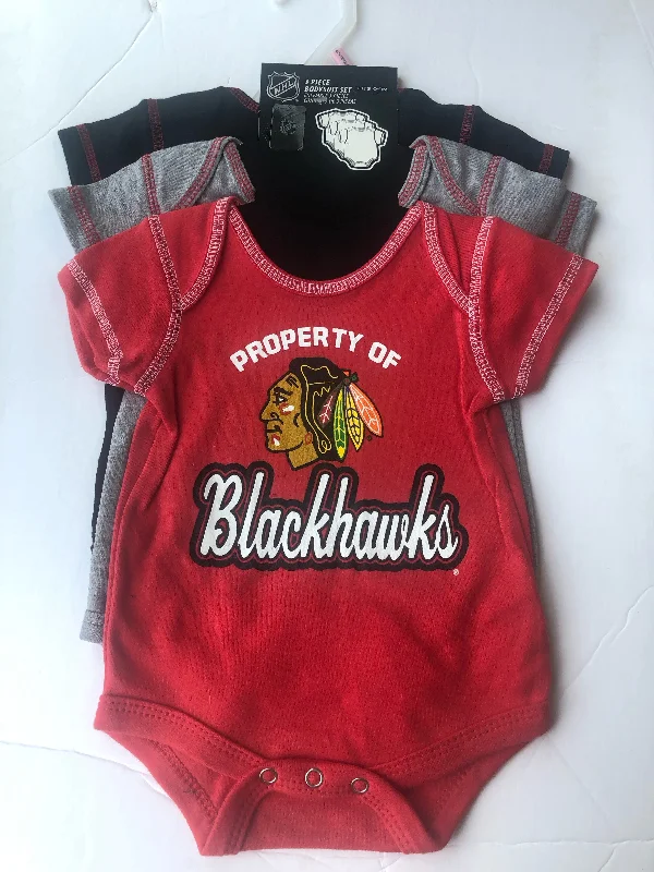 women's button-down tops Chicago Blackhawks 3-Piece "Property of Blackhawks" Onesie Bodysuit Set