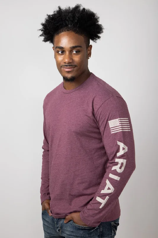 t-shirt blouse tops Ariat Elevated V2 Long Sleeve T-Shirt for Men in Burgundy Heather | 10054194