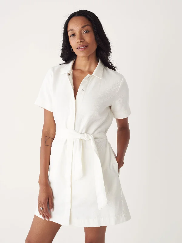 Halter neck dresses & jumpsuits for a stylish twistThe Hemp Denim Camp Collar Dress in Off White