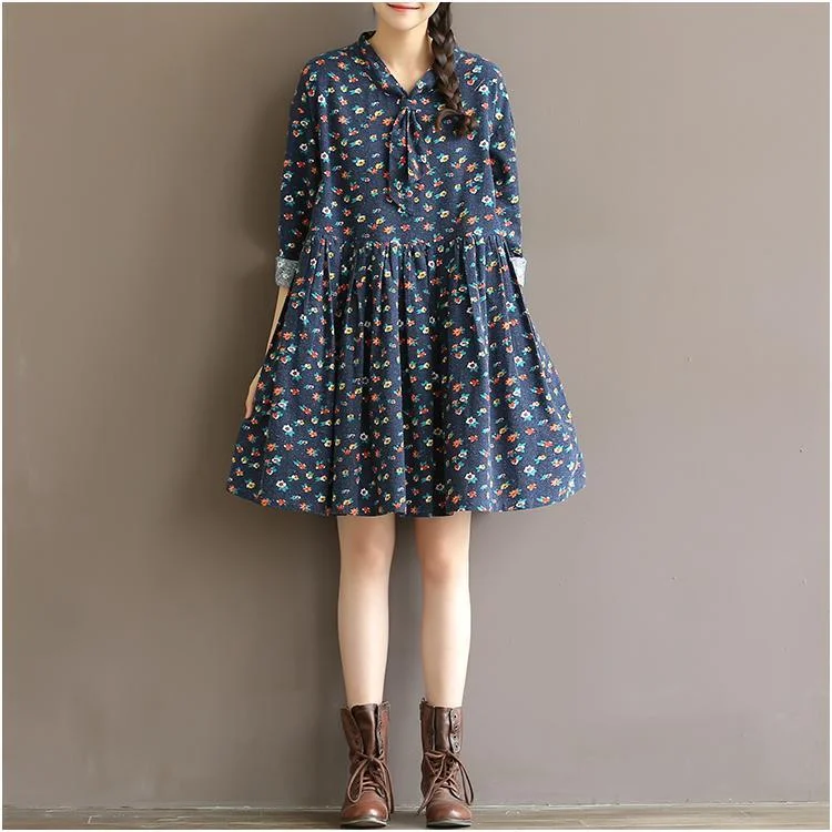 Workwear dresses & jumpsuits for officeBlue floral fit flare dress oversize shirt dresses spring cotton casual dresses