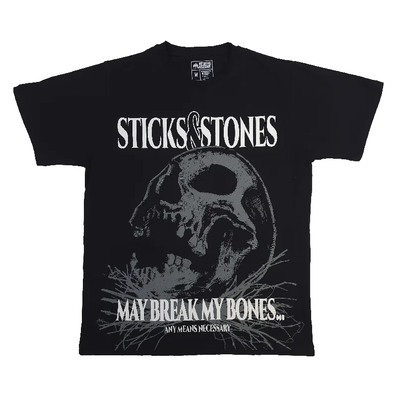 Simple cotton T-Shirts women Sticks and Stones T-Shirt Black