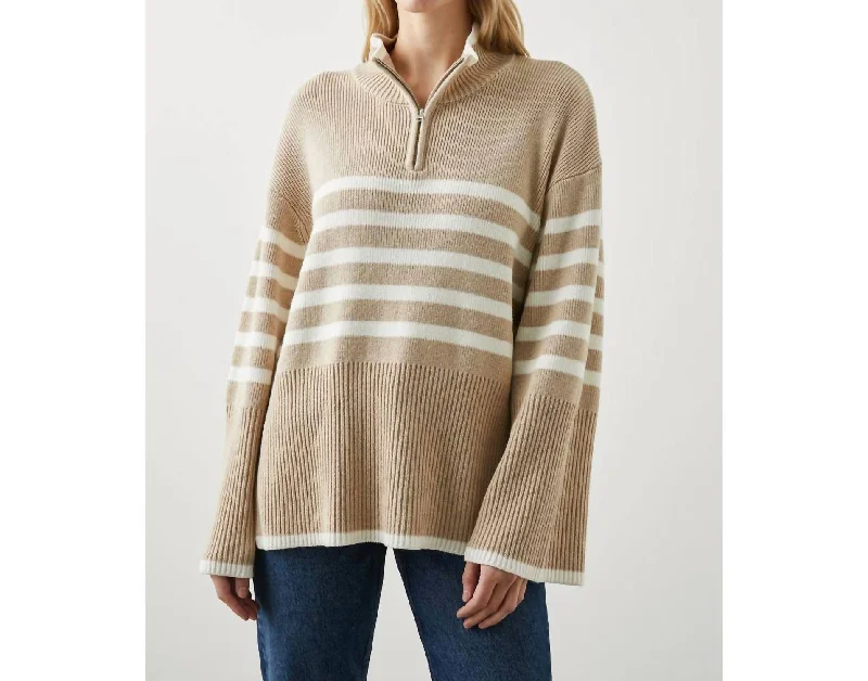 soft cotton sweaters for women Tessa Sweater In Sand Stripe