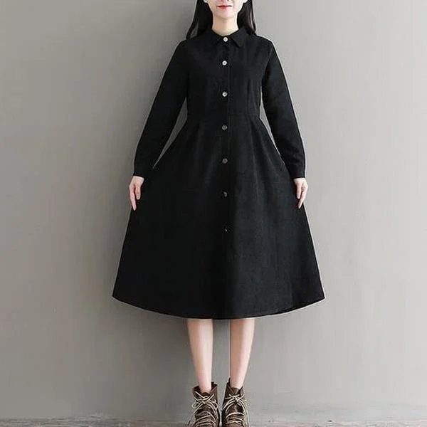 Luxury jumpsuits & dresses for an upscale lookMori Girl Autumn Winter Women Black Dress  Full Sleeve Elegant A-Line Dress