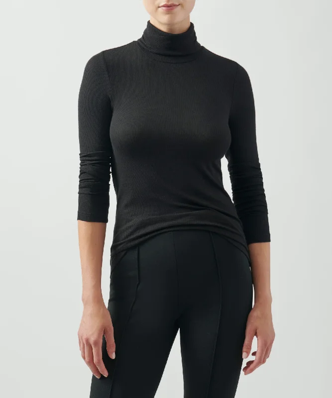 Comfy and stylish T-shirts women Modal Rib Turtleneck - Black