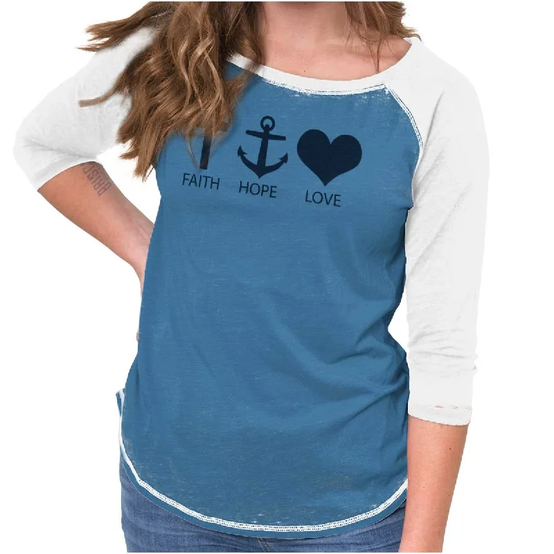 Bold statement T-Shirts women Faith Anchor Love Baseball Raglan T