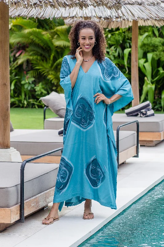 Preppy plaid dresses & jumpsuits for casual eventsFloating Blue Hand-Painted Rayon Caftan from Bali