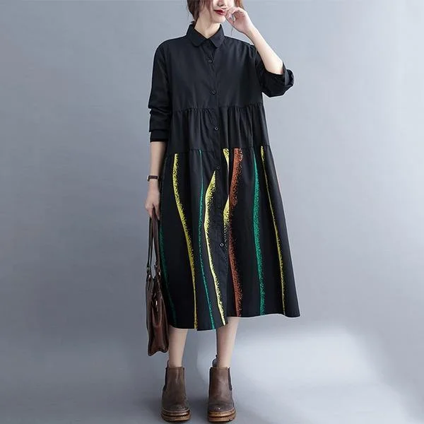 Long maxi dresses & jumpsuits for evening wearlong sleeve plus size black cotton stripe for women casual loose spring autumn shirt dress