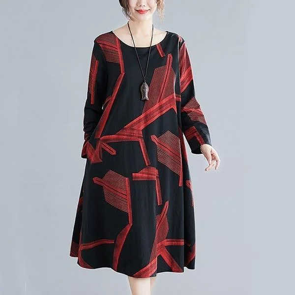 Elegant evening jumpsuits & dresses for dinnerlong sleeve cotton plus size vintage women casual loose spring autumn dress