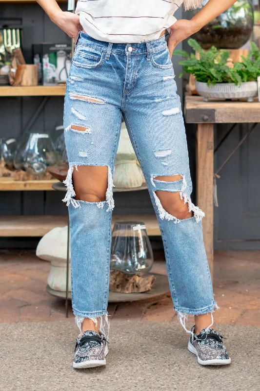 stretchable flare jeans Brighten Mid Rise Crop Straight Leg