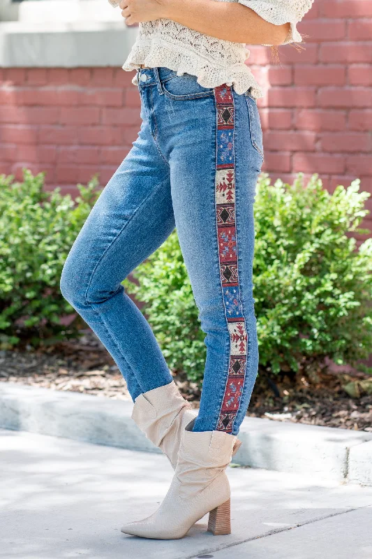 vintage style jeans Western Print Mid Rise Relaxed Fit