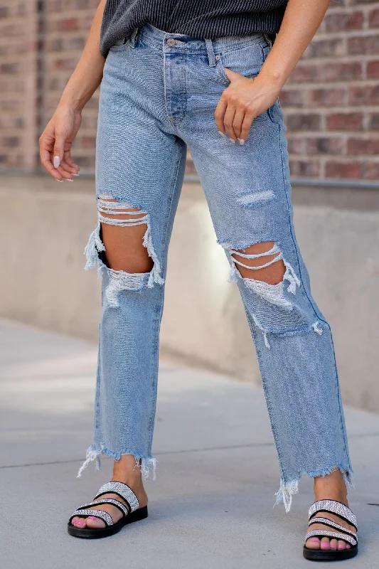 high waist distressed jeans Rania High Rise Straight Leg Jeans