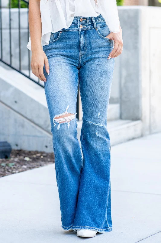 casual bootcut jeans women Ann Arbor High Rise Distressed Flare