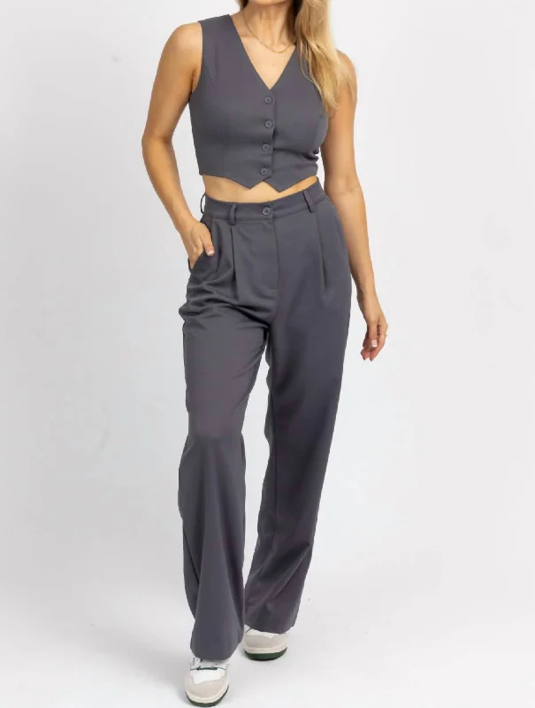 women’s comfy cotton joggers Button Vest And Trouser Set In Grey