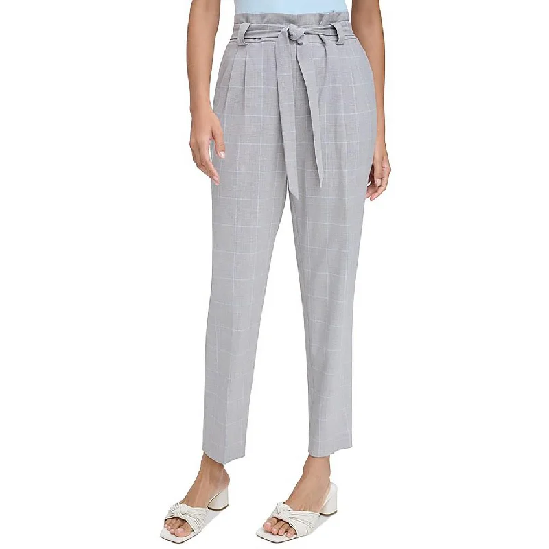 casual harem pants women Calvin Klein Womens Glen Plaid Belted Straight Leg Pants