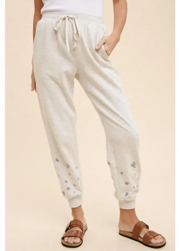 ultra soft cotton pants women Embroidered Jogger In White