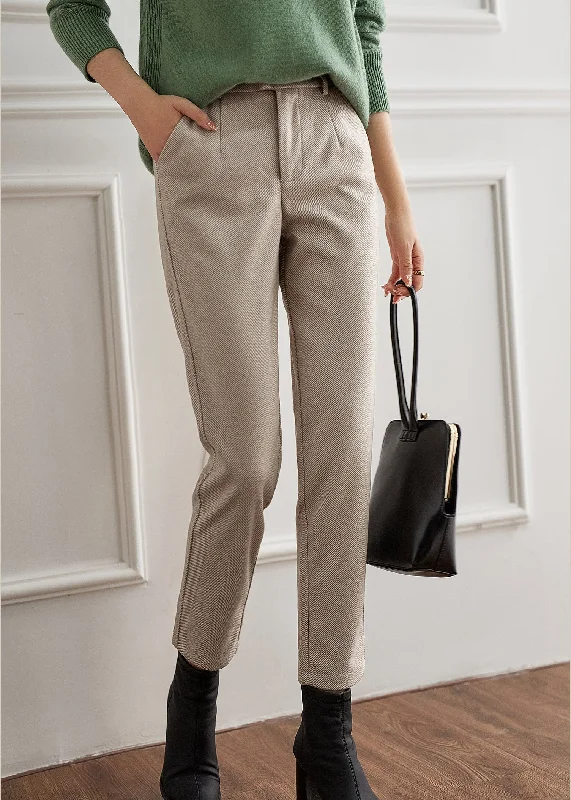 cargo style pants women Fashion Beige Button Pockets Zippered Woolen Straight Pants Fall