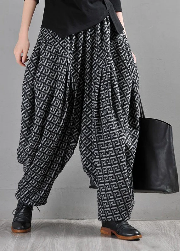 printed pants for women Fine Grey Pockets Print Lantern Pants Fall