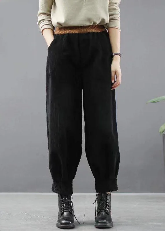 women’s cozy sweatpants Handmade Black Casual Pockets Thick Harem Fall Pants