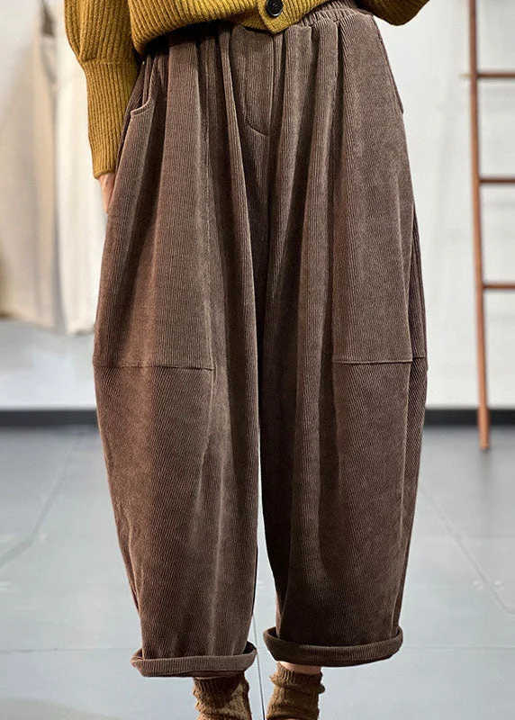 slim fit jogger pants women Italian Chocolate Elastic Waist Oversized Pockets Patchwork Corduroy Harem Pants Trousers Winter