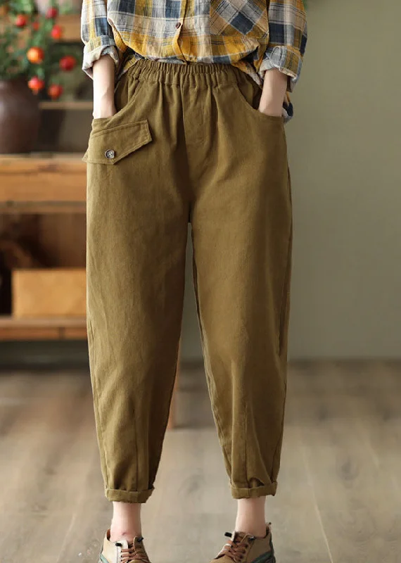 stylish comfortable pants women Khaki Slim Fit Cotton Harem Pants High Waist Pockets Fall