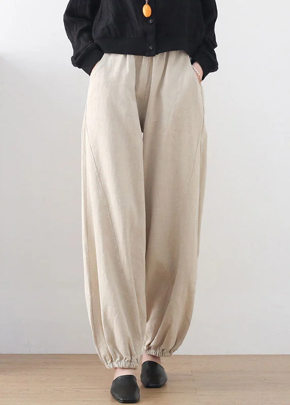 chic pleated trousers women Linen Colour Solid Loose Linen Lantern Pants Draping Summer