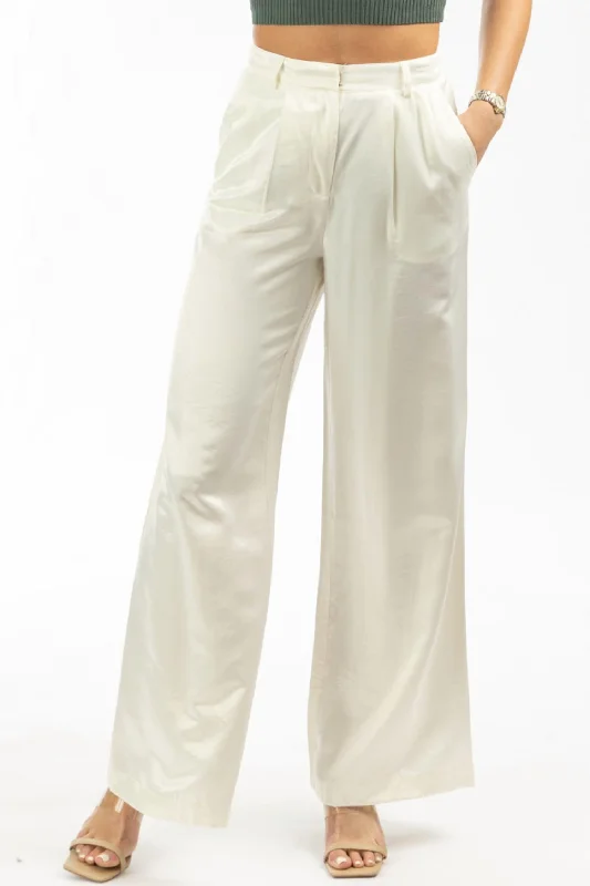 women’s comfy casual trousers Shimmer Wide Leg Pant In Ivory