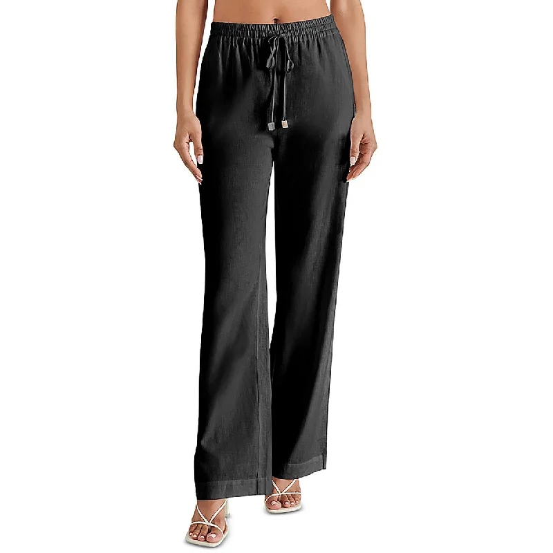 casual pants for women Steve Madden Womens Linen Drawstring Wide Leg Pants