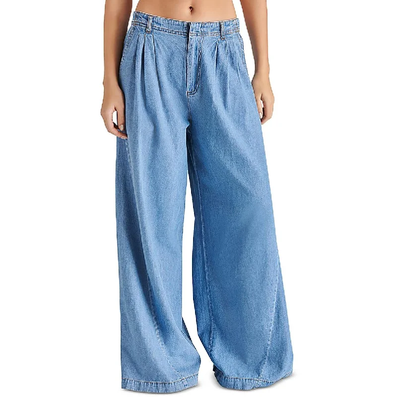 comfy pants for women Steve Madden Womens Pleated Denim Wide Leg Pants