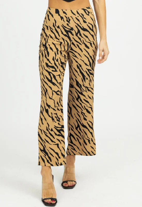 casual women’s tailored pants Zebra Wide Leg Pants In Tan